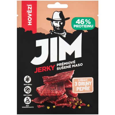 Jim Jerky hovězí s příchutí 3 druhy pepře 23 g – Zboží Dáma