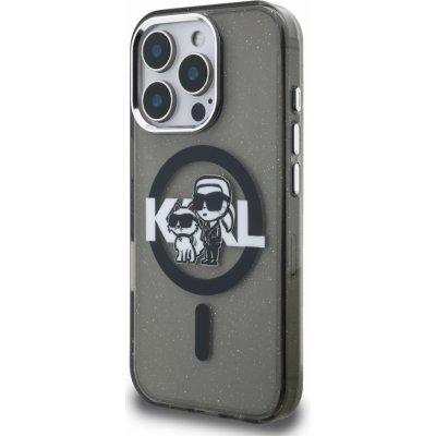 Karl Lagerfeld IML Glitter Karl and Choupette Sketch MagSafe pro Apple iPhone 16 Pro, černá – Zboží Mobilmania