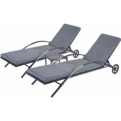 Mendler HWC-E27 Relax lounger černé polštáře tmavě šedá 2ks