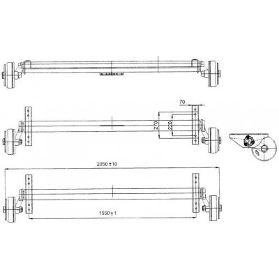 Náprava AL-KO Plus B 1800-9 (1800 kg) a 1550 mm, c 2050 mm, 2361, 112x5, zesílené patky 60565 – Zboží Mobilmania