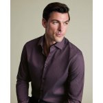 Charles Tyrwhitt Non-Iron Stretch Texture košile s jemnou texturou klasické knoflíky slim fit burgundy red – Sleviste.cz