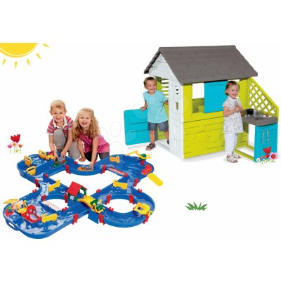 Smoby set domeček Pretty Blue a AquaPlay vodní dráha AquaPlay'n Go v kufříku 810703-17 – Zboží Mobilmania