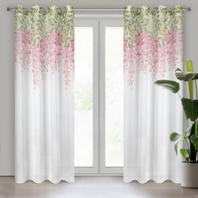 Bílá záclona s květinovým motivem Šírka 140 cm | Dĺžka 250 cm biela – Zboží Mobilmania