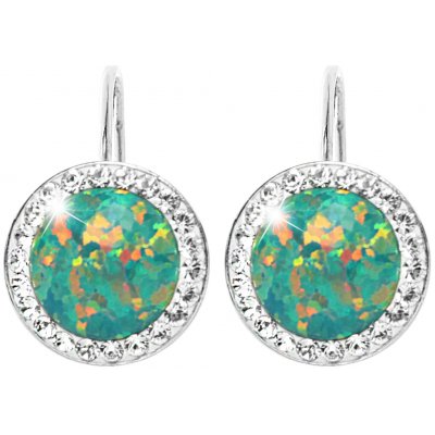 JSB bijoux s.r.o. Stříbrné náušnice klapky s kulatým opálem a krystaly Swarovski Mix Green velké (Stříbro 925/1000) – Hledejceny.cz