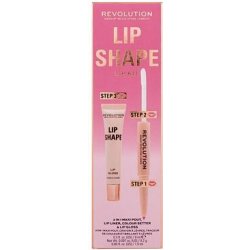 Makeup Revolution London Lip Shape odstín Pink Nude sada lesk na rty Lip Shape Lip Gloss 9 ml + konturovací tužka a fixátor rtěnky 2 In 1 Lip Liner & Colour Setter 1,7 ml