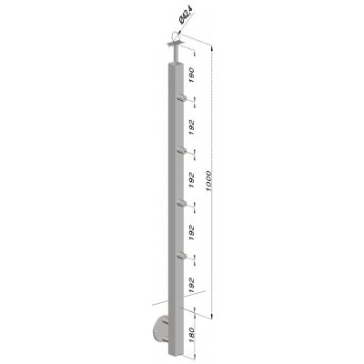 Nerezový sloup, boční kotvení, 4 řadový průchodný, venkovní, vrch pevný, (40x40 mm), broušená nerez K320 / AISI304 – Sleviste.cz