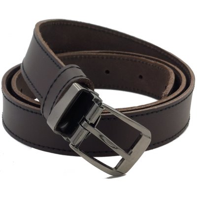 Opaskujse kožený opasek basic tmavě hnědá kůže černé prošití spona hranatá leštěná kovová – Hledejceny.cz