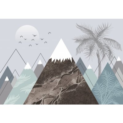 Postershop Fototapeta vliesová: Skandinávský vzor (hory a palmy) rozměry 254x184 cm – Zboží Mobilmania