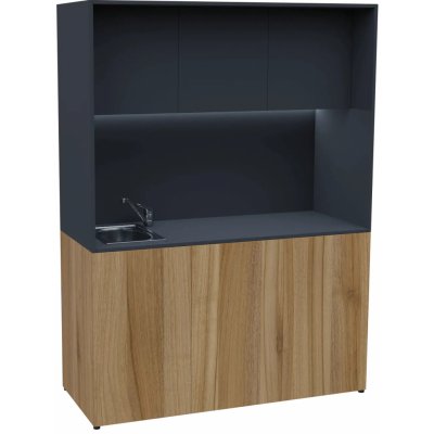 KUCH - CUBE PLUS 3 kuchyňka, vybavení - dřez + baterie, 2000x1480x600 mm, LED osvětlení, dvířka, ořech světlý/antracit – Sleviste.cz