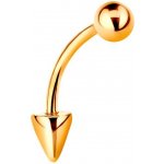 Šperky eshop zlatý piercing lesklá zahnutá činka s kuličkou a kuželem, GG184.07 – Zboží Mobilmania