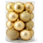 DECOLED Sada vánočních ozdob zlatá 8 cm plastové baňky, 4× vrásková, 4× matná, 4× glitter, balení 16 ks – Hledejceny.cz