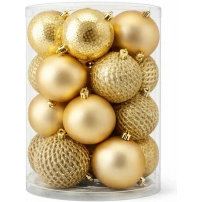 DECOLED Sada vánočních ozdob zlatá 8 cm plastové baňky, 4× vrásková, 4× matná, 4× glitter, balení 16 ks – Hledejceny.cz