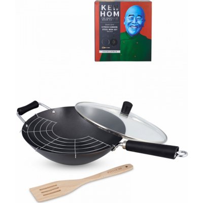 Ken Hom sada wok pánev z uhlíkové oceli Excellence 4-dílná sada 31 cm