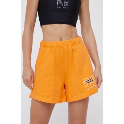 P.E Nation Bavlněné šortky dámské hladké high waist 21PE3S169 oranžová