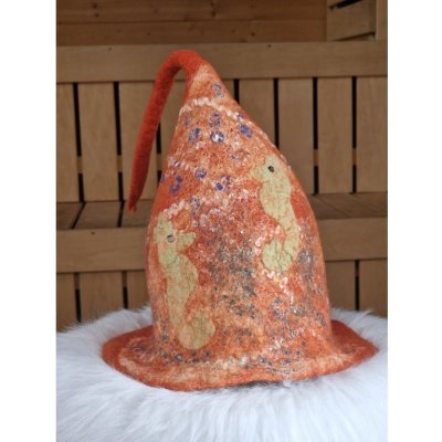 Saunový mág Čepice oranžová s mořskými koníky – Zboží Dáma