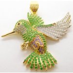 Klenoty Budín Mohutný zlatý přívěsek kolibřík se zirkony a smaragdy HK3113 – Zboží Mobilmania