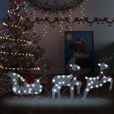 Nabytek XL Vánoční dekorace sobi a sáně 60 LED venkovní stříbrná – Zboží Mobilmania