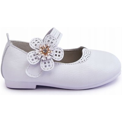 Dětské kožené balerínky s květinou bílé – Zboží Dáma