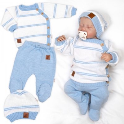 Pletená sada pro miminko s jemným proužkem 3D, lux modrá bílá – Zboží Mobilmania