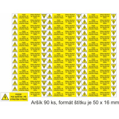 Pozor - pod napětím i při vypnutém vypínači ! | Samolepka, aršík 90ks-5x1.6 cm – Zboží Mobilmania