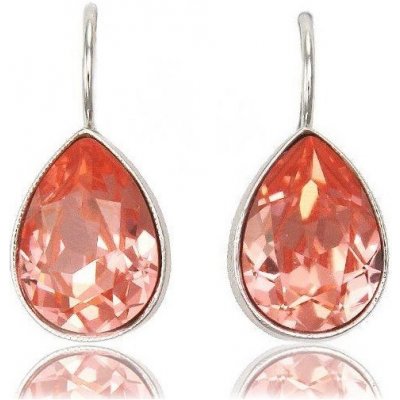 Swarovski Elements Pear stříbrné visací oranžovo-růžové slzičky kapky 31242.3 Rose Peach oranžová růžová lososová – Zboží Mobilmania