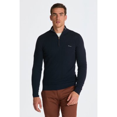 Gant svetr Cotton Pique Halfzip modrá – Zbozi.Blesk.cz