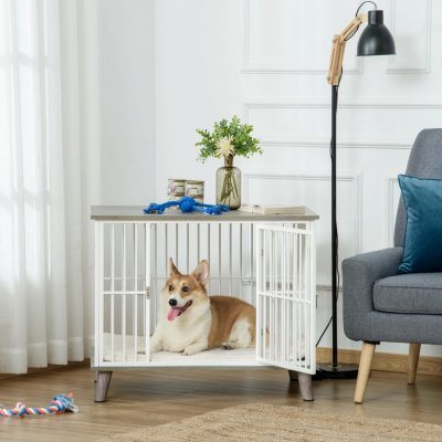 PawHut Dřevěná klec bílá a šedá 86 x 60 x 70 cm – Zbozi.Blesk.cz