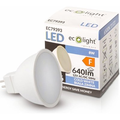 Ecolight LED žárovka MR16 12V 8W studená bílá EC79393