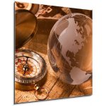 Skleněný obraz 1D - 50 x 50 cm - Old Compass and globe Starý kompas a zeměkoule