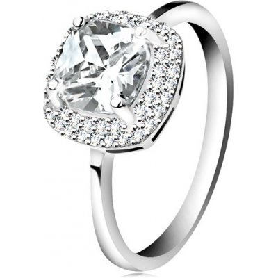 Šperky eshop prsten ze stříbra 925 čirý broušený zirkon čtverec třpytivý lem H9.15 – Zboží Mobilmania