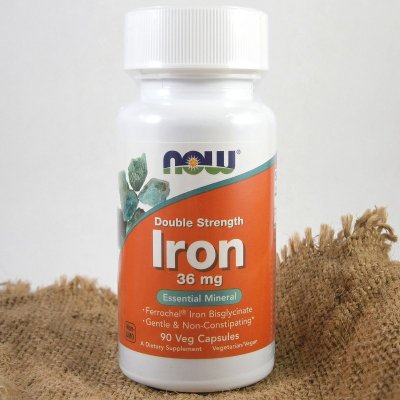 NOW Iron Bisglycinate železo chelát Ferrochel 36 mg x 90 rostlinných kapslí