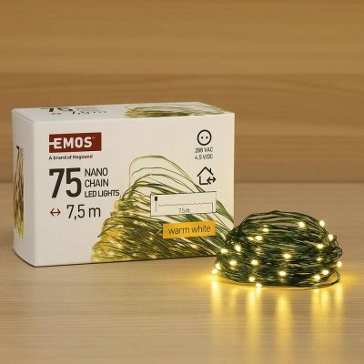 Vánoční nano řetěz, zelený kabel, 7,5 m, teplá bílá, venkovní i vnitřní, s časovačem - EMOS LED – Hledejceny.cz