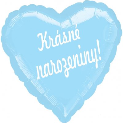Balónek fóliový světle modré srdíčko Krásné narozeniny! – Zboží Dáma