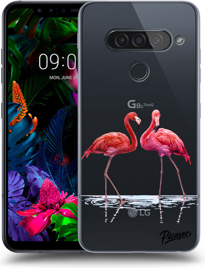 Pouzdro Picasee silikonové LG G8s ThinQ - Flamingos couple čiré