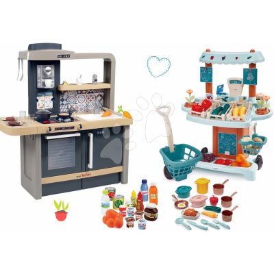 Smoby Set kuchyňka elektronická s nastavitelnou výškou Tefal Evolutive New Kitchen a zeleninový Bio stánek s nádobím a potravinami – Zboží Mobilmania