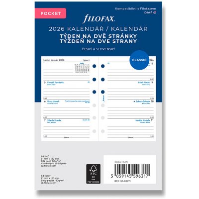 Filofax Týdenní kalendář 2026 týden/2 strany náplň kapesních diářů ČJ + SJ formát A7 – Zboží Dáma