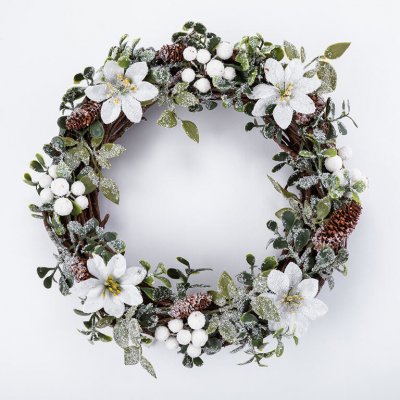 DOMMIO Vánoční věnec proutěný s bílou poinsetií 33 cm – Zboží Dáma