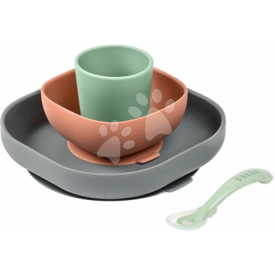 Beaba Jídelní souprava Silicone Meal Set Mineral ze silikonu 4 dílná od 4 měs – Zboží Mobilmania