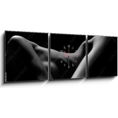 Obraz s hodinami 3D třídílný - 150 x 50 cm - Sexy body nude woman. Naked sensual beautiful girl. Artistic black and white photo. Sexy tělo nahá žena. Nahá smyslná krásná – Zboží Mobilmania