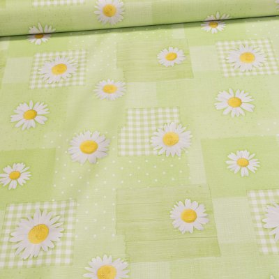 Ergis ubrus PVC s textilním podkladem 5737020 patchwork kopretiny na zelené š.140cm ž – Zboží Dáma