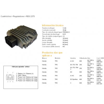 DZE regulátor napětí HONDA TRX 400EX sportRAX 99-04; TRX 250 RECON 97-11 (ESR585) – Hledejceny.cz