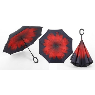 Obrácený holový deštník s funkcí převracení s potiskem červeného květu od  399 Kč - Heureka.cz
