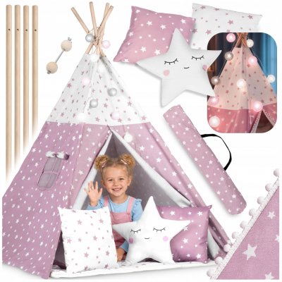 Nukido teepee stan pro děti se světly růžový s hvězdičkami – Sleviste.cz