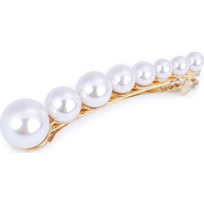 Francouzská spona do vlasů s perlami a broušenými kamínky Varianta: 2 perlová zlatá, Balení: 1 ks – Zboží Mobilmania