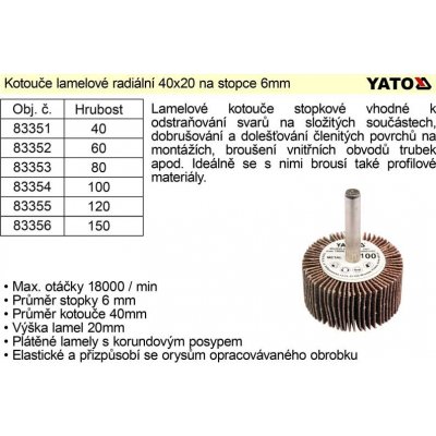 Yato Kotouč lamelový radiální 40x20 P-60 s hřídelí 6 mm – Hledejceny.cz
