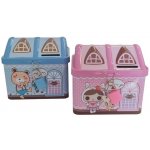 pokladnička DOMEK zámek 12x9,5x10cm růž. modrý plech – Sleviste.cz