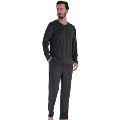 Pánské pyžamo z bavlněného weluru melír teplé a stylové 1TB0137 šedá – Zboží Dáma