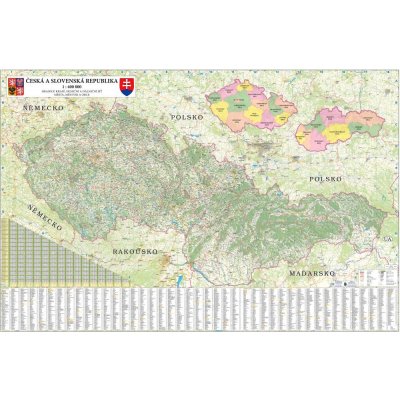 Česká a Slovenská rep. silniční obří - nástěnná mapa 200 x 140 cm v černém hliníkovém rámu – Sleviste.cz