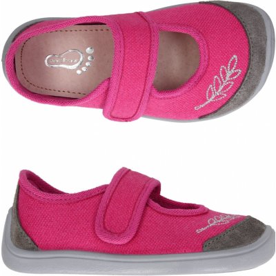 bar3foot 3F bačkory plátěnky 3BE2/12R super flexi růžové s výšivkou barefoot suchý zip – Zboží Dáma