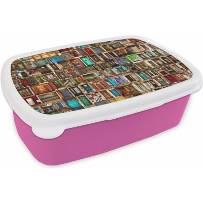 MuchoWow® Lunchbox Chlebník 17x11 cm Dveře - Barevný - Koláž - Architektura Dětský obědový box - Box na oběd - Box na chléb - Box na sendviče – Zboží Mobilmania